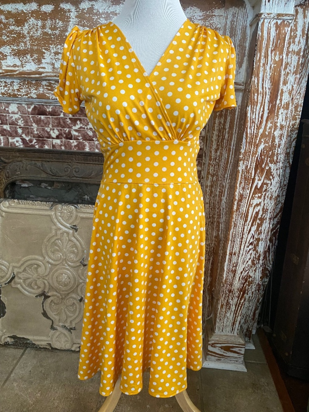 Karina Dresses Megan Dress Yellow & White Polka Dots XS
